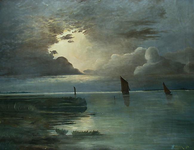 Andreas Achenbach Sonnenuntergang am Meer mit aufziehendem Gewitter Germany oil painting art